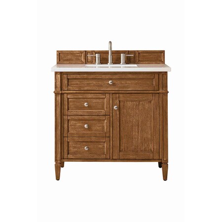 James Martin Vanities Brittany 36in Single Vanity, Saddle Brown w/ 3 CM White Zeus Quartz Top 650-V36-SBR-3WZ